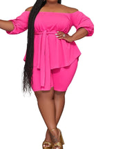 Plus Size Short Sleeve Belted Top Pant